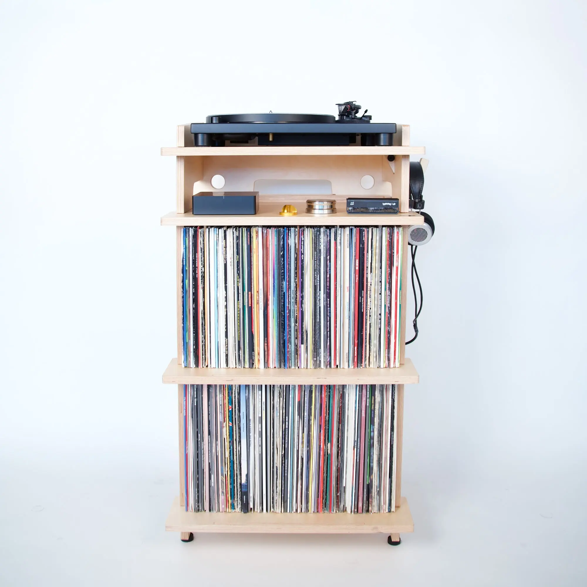 Line Phono Adjustable Turntable Stand with Organiser Hook, Rack, Shelf and Vinyl Storage - Made in the USA, Steel
