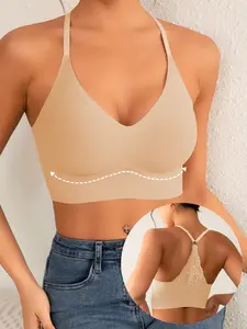 Lace minimizer bra with breathable fabric 3D wrapping non slip back wireless and pressure free