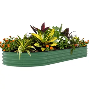 Gaomon Galvanized Rectangular Metal Raised Garden Bed Kit, 8x4ft Size 1.5ft High Rust-Proof Outdoor Planter Box for Flowers, Herbs, Easy Assembly Steel Green Gardening Box