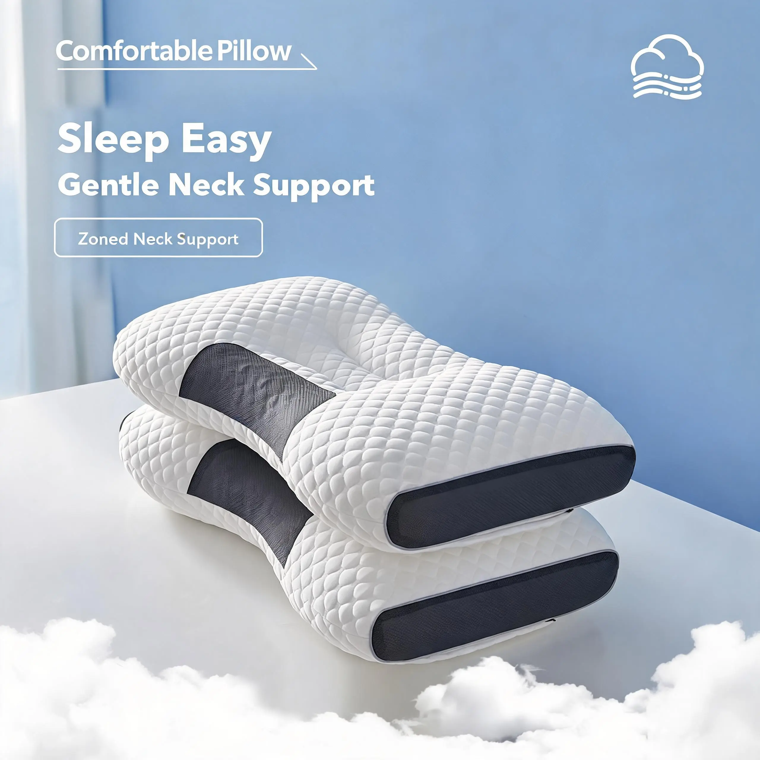 Buy 1 Get 1 Free (Total 2pcs) C-Shape Sleeping Neck Pillows - Soft Knitted, Adjustable, Ergonomic Orthopedic Contour Support, High-Quality Core, Removable Cover, Outdoorfun Sleeping Pillows