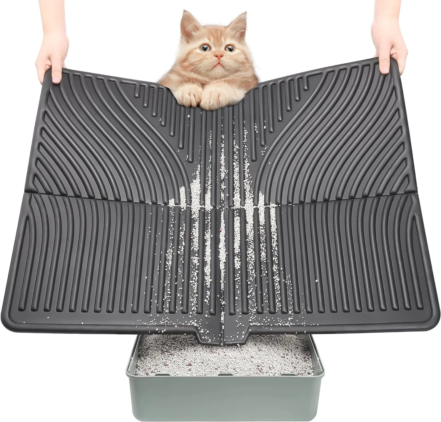 Cat Litter Mat - Large Kitty Litter Trapping Mat Soft on Kitty Paws, 31" x 24", Waterproof & Washable, Scatter Control for Clean Litter Box
