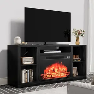 Furmax 58" Barnwood Fireplace Wood TV Stand - Engineered Wood Console with Stable Base, Storage Cabinets, Easy Setup, Supports 65" TV