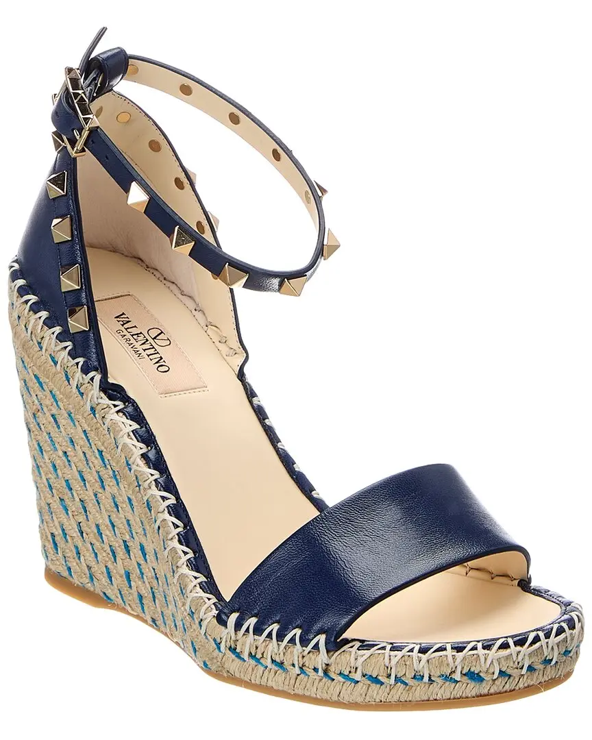 Valentino Rockstud Leather Wedge Sandal