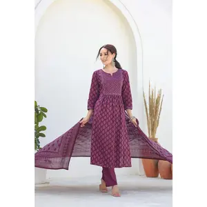 Beautiful Cotton Anarkali Ethic Kurta Set For Indian Womenwear