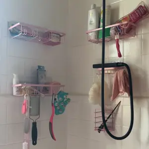 5-Pack Pink Bathroom Home Accessories Set, 2026 Petit Bits Rust-Proof Waterproof No-Drilling Wall Mounted Shower Caddy Storage Organizer Rack, Large Capacity Minimalist Set with Toothbrush Soap Holder, Christmas Gift