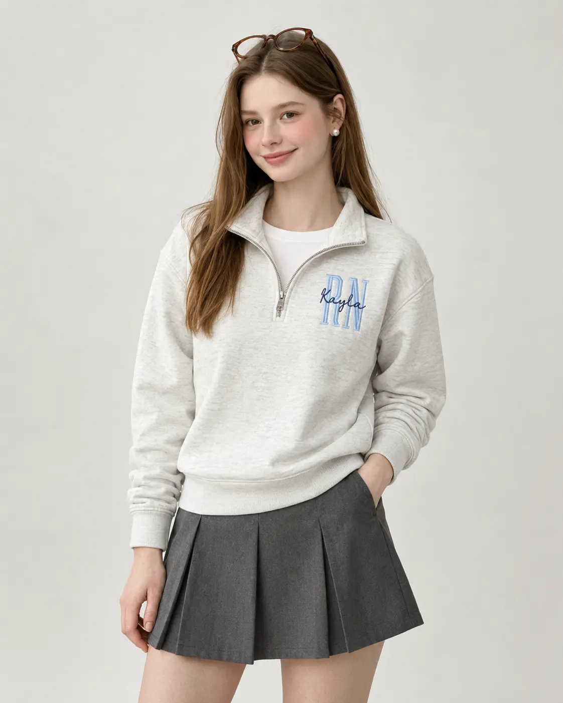 [MAKE IN US]Personalized Nurse Embroidered Quarter Zip Sweatshirt, Custom RN Pullover, Nursing Graduation Gift, Embroidered Nurse Sweatshirt