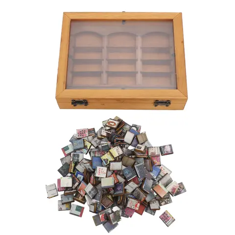 Solid Wooden Miniature Book Boxes Display Case Cabinet - Approximately 196 Folded Book Ornaments, Stress Relief Puzzle, Mini Container Bookends, Artistic Decoration, Room Accessories, Coffee Shop Shelf Accent, Gift for Living Room Desk