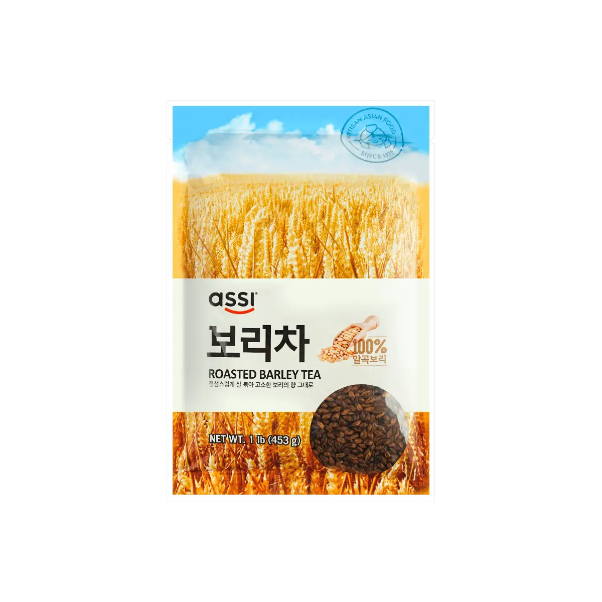 ASSI BRAND Korean Roasted Barley Tea Drink Mix - 453g (1 lb) - Authentic Asian Flavor, Easy Instant Brew