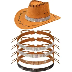 4 Pcs Bling Rhinestone Hat Band Cowboy Hatband Adjustable Cowgirl Hat Belt Western Style Jewelry for Women Men