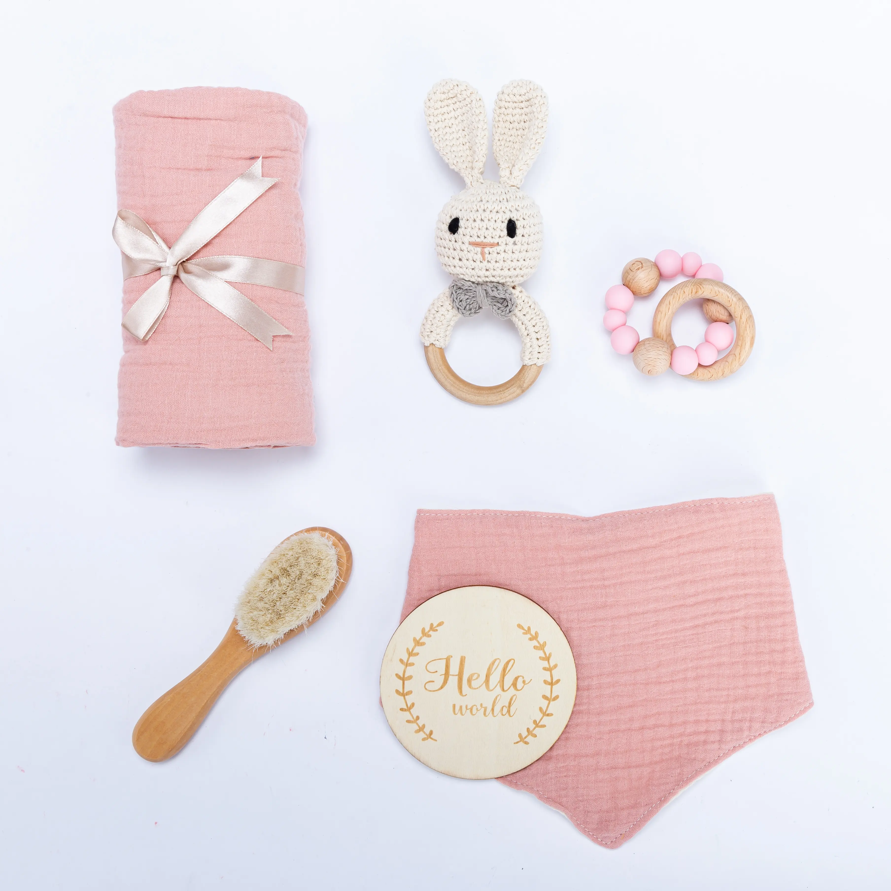 Baby Gift Set for Newborn - Baby Essential Bath Basket Easter Gift Set with Baby Blanket Baby Rattle Teether Toy & Hair Brush Newborn Shower Gift for Easter Day Baby Girls Boys 6PCS (Bunny) DealsForYouDays