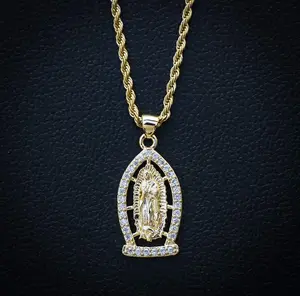 Virgin Mary CZ Necklace - Gold