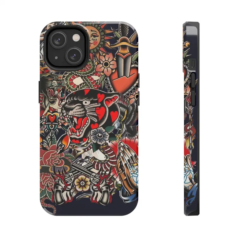 Non-Customized American Retro Club Preppy Glam 1-Piece Skull Collage Smartphone Case - Lexan Plastic, TPU Lining, Aesthetic Protector for iPhone 17,16,16e,15,14,13,12,11 Pro Max,X,Plus & Samsung Galaxy S25 - W/ Handheld Fidget Toy, Screen Protector