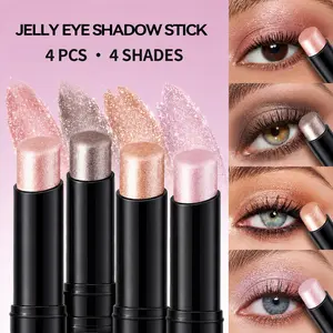 OVP 4 PCS Jelly Eyeshadow Stick Set, Soft Shimmer Cream Highlighter, Multi-Use for Eyes, Face, Lips & Body, 4 Shades, Compact Travel Makeup