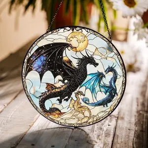 Fourth Wing Dragon Suncatcher Ornament, Tairn & Andarna Ornament for Readers, Holiday Ornament, Onyx Storm Stained Glass, Hanging Decoration