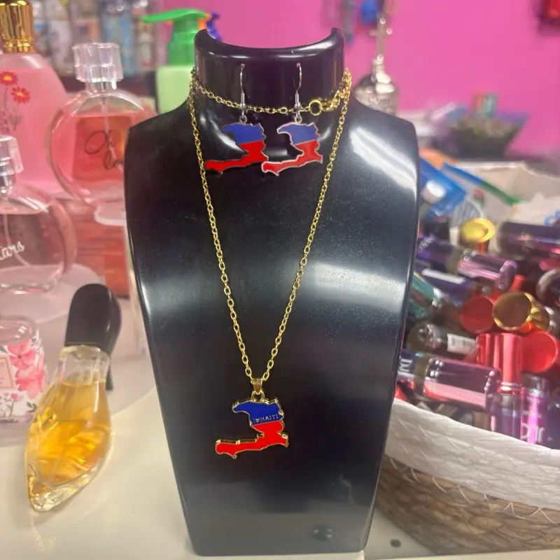 Haitian Flag Necklaces Set, Cultural Symbol Jewelry for Haitian Heritage Enthusiasts