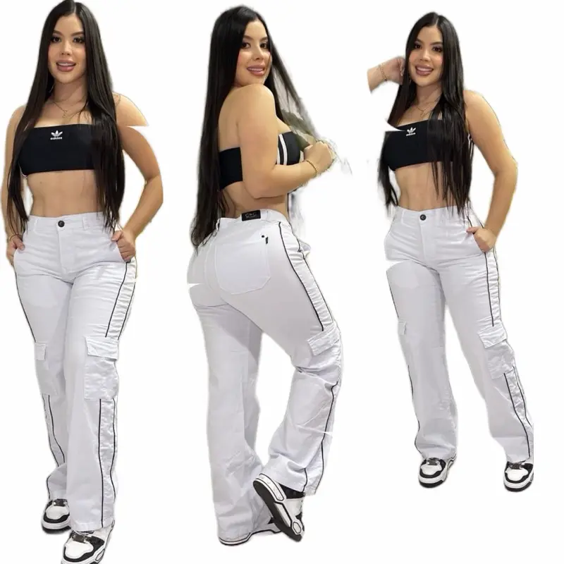 Women's Colombian Denim Cargo Jeans - Comfortable Everyday Casual Fit Pants, Stylish Women's Bottoms