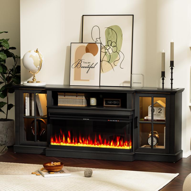 Spurgehom 3-Sided Fireplace TV Stand, 70" Farmhouse Highboy Entertainment Center with 34" Electric Fireplace & LED Lights - Media Console Table for Living Room, Fits TVs Up to 80 Inches Spurgehom 3-Sided Fireplace TV Stand, 70" Farmhouse Highboy Entertainment Center with 34" Electric Fireplace & LED Lights - Media Console Table for Living Room, Fits TVs Up to 80 Inches