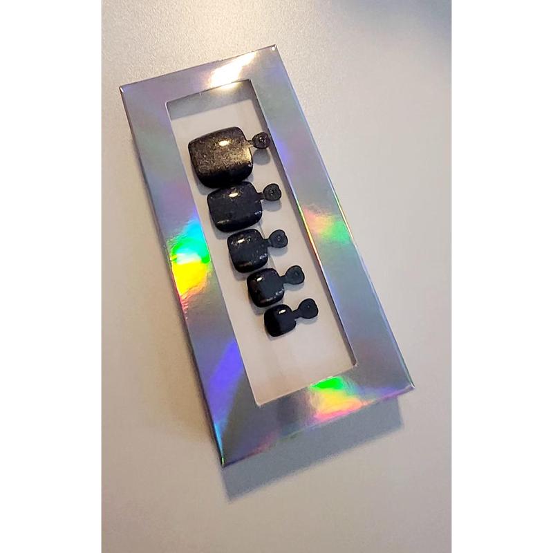 Glitter CatEyes Toe Nails Short Square Shape Pearlescent 8 Colors Non-Custom Press-ons with Prep Kit Green Burgundy Champaign Pink Grey Silver Black Purple Light Cream Pink