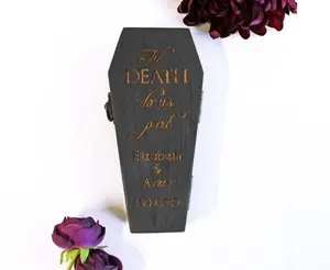 Coffin Ring Bearer Pillow Box - Til Death Do Us Part Engraved Cursive | Personalize Option