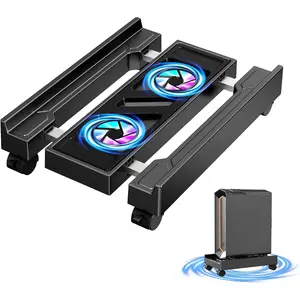 Adjustable Computer Tower Stand with Cooling Fan, Mobile CPU Holder with 4 Rolling Casters, Under Desk CPU Bracket PC Floor Cart Riser for Office, Home and Classroom (Fan Version)