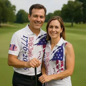 Matching Golf Polo Shirt For Couple, We The People 1776-2026 Patriotic Shirt, USA Flag Polo Shirts, Semiquincentennial Gift for Golf Lovers
