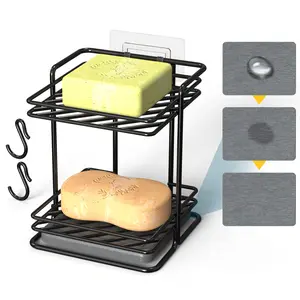 NiHome 2-Tier Soap Holder with Diatomite Mat, Rustproof Metal Shower Organizer for Bar Soap, Shampoo Bars, Sponges, Skincare, Fast-Drainage Open Slot Rack for Bathroom and Kitchen Countertops