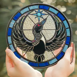Rebel Loon Stained Glass Suncatcher, Minnesota Bird Window Hanging, Strong Minnesota Bird Glass Art, Natural Wall Decor