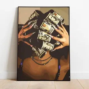Black Woman and Girl Fusion Money-Theme Empowering Black Art Print, Waterproof High-DPI Unframed Letterpress Decor, PVC-Tube Packaged Home Wall Decoration for Kitchen & Room, Home Supplies
