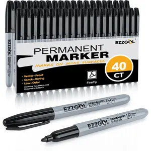 Black Permanent Markers, 40 Packs, Fine Tip, Waterproof, Premium Smear Proof, Quick Drying