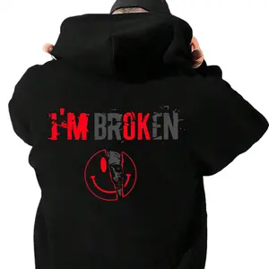 I’M BROKEN Smiling Face Graphic Street Style Hoodie Unisex Cotton Fabric