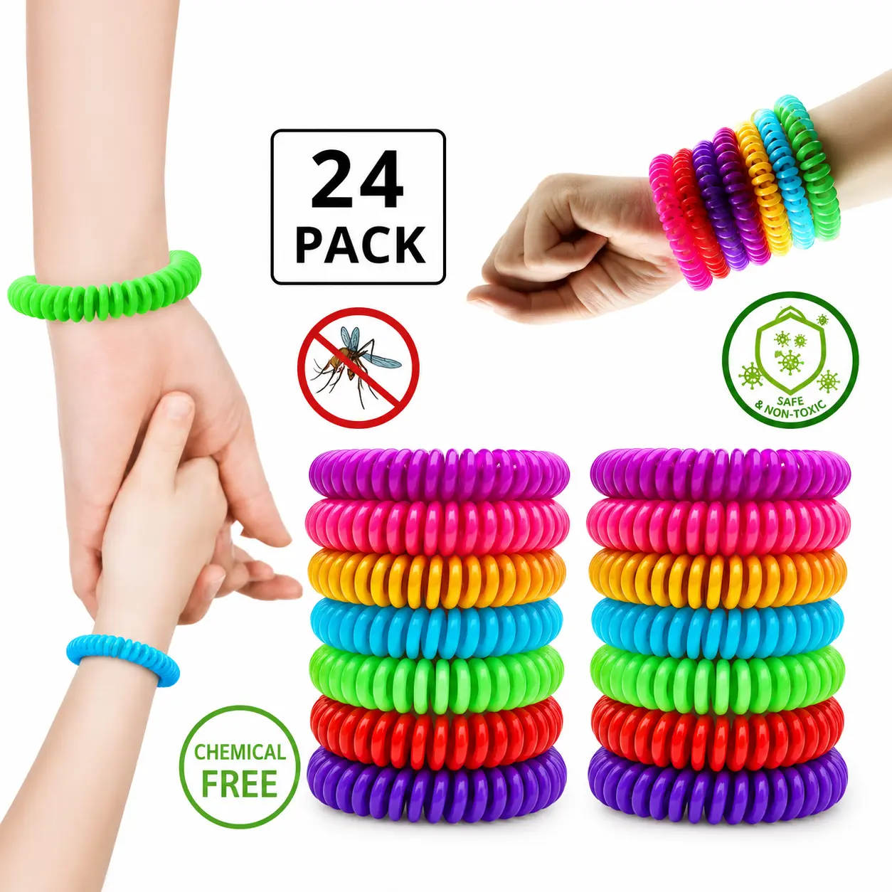 Anti Bug Insect Pest Repellent Bracelets 24 Pack Natural Mosquito Repellent Wrist Bands for Kids & Adults Outdoor Camping Travel