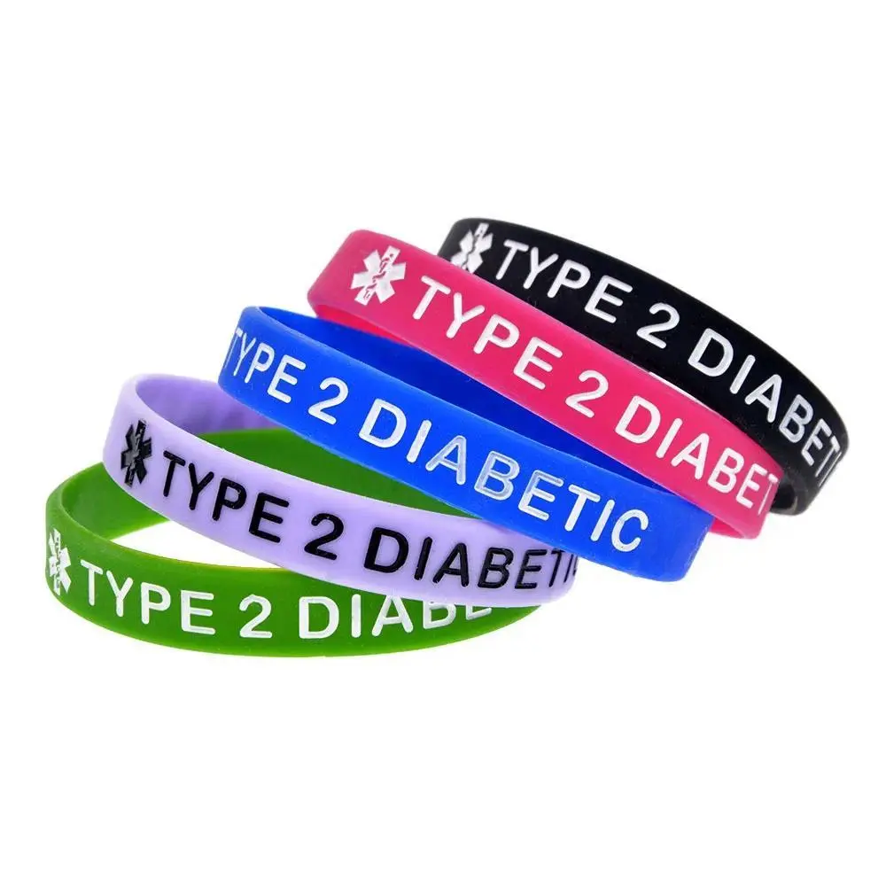 Unisex Type 2 Diabetes Safety Medical Alert Bracelet - 10g Lightweight Silicone Band, Daily Wear, Pink & More Colors, Matching Pairs