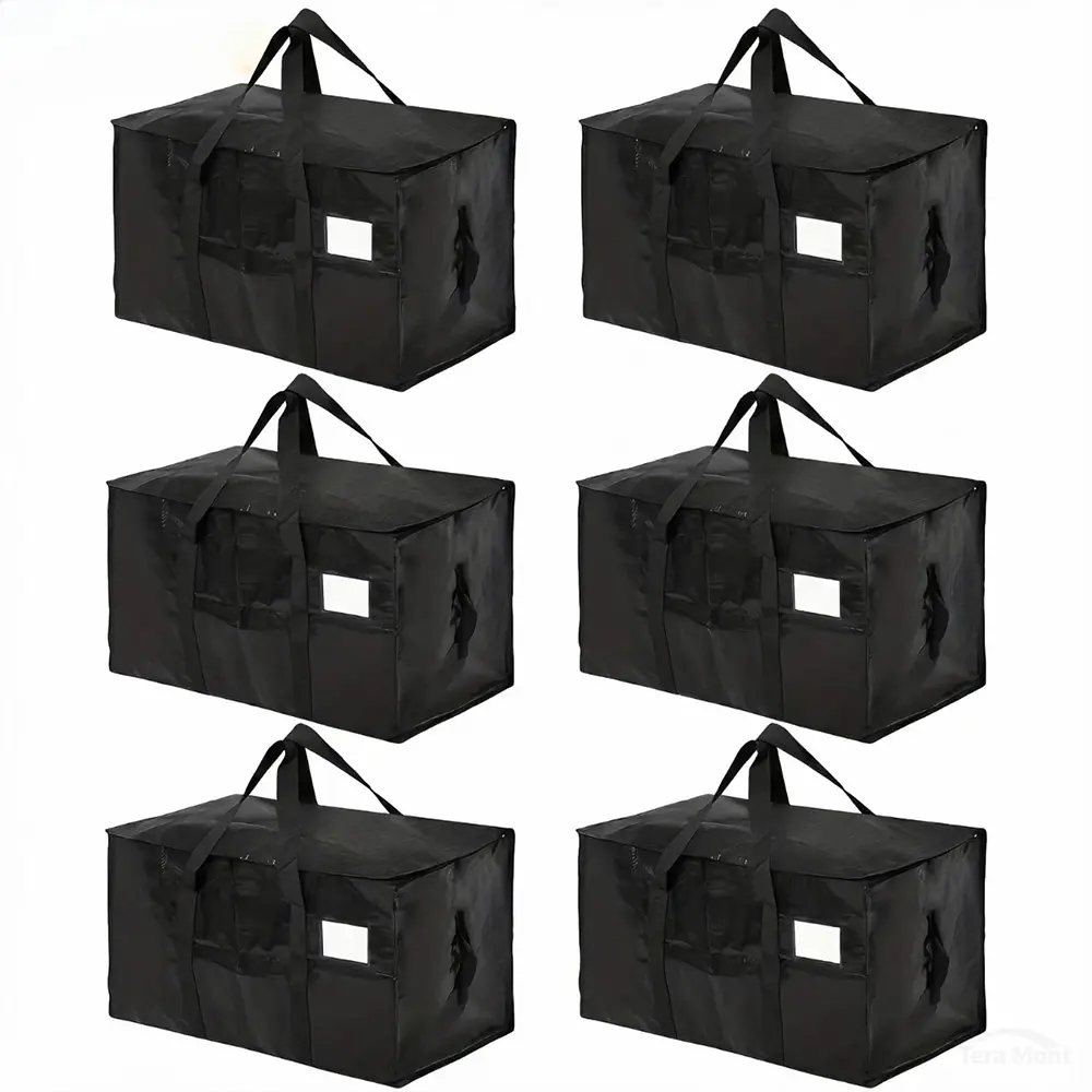 6 Pack Heavy Duty Storage Transportation Bags, Large PE Woven Totes with Wrap-Around Handles and Label Window for Moving, College Dorms, and Seasonal Storage, Storage Transportation Bag