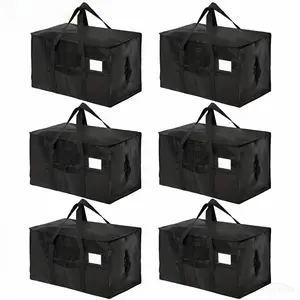 Large Moving Bags, 6 Pack Black Heavy Duty Totes For Storagewith Visible Labels , Wrap Around Handles, Storage Bags for Space Saving, Change of seasons Alternative to Moving Boxes  Back to school season mothersdaygift