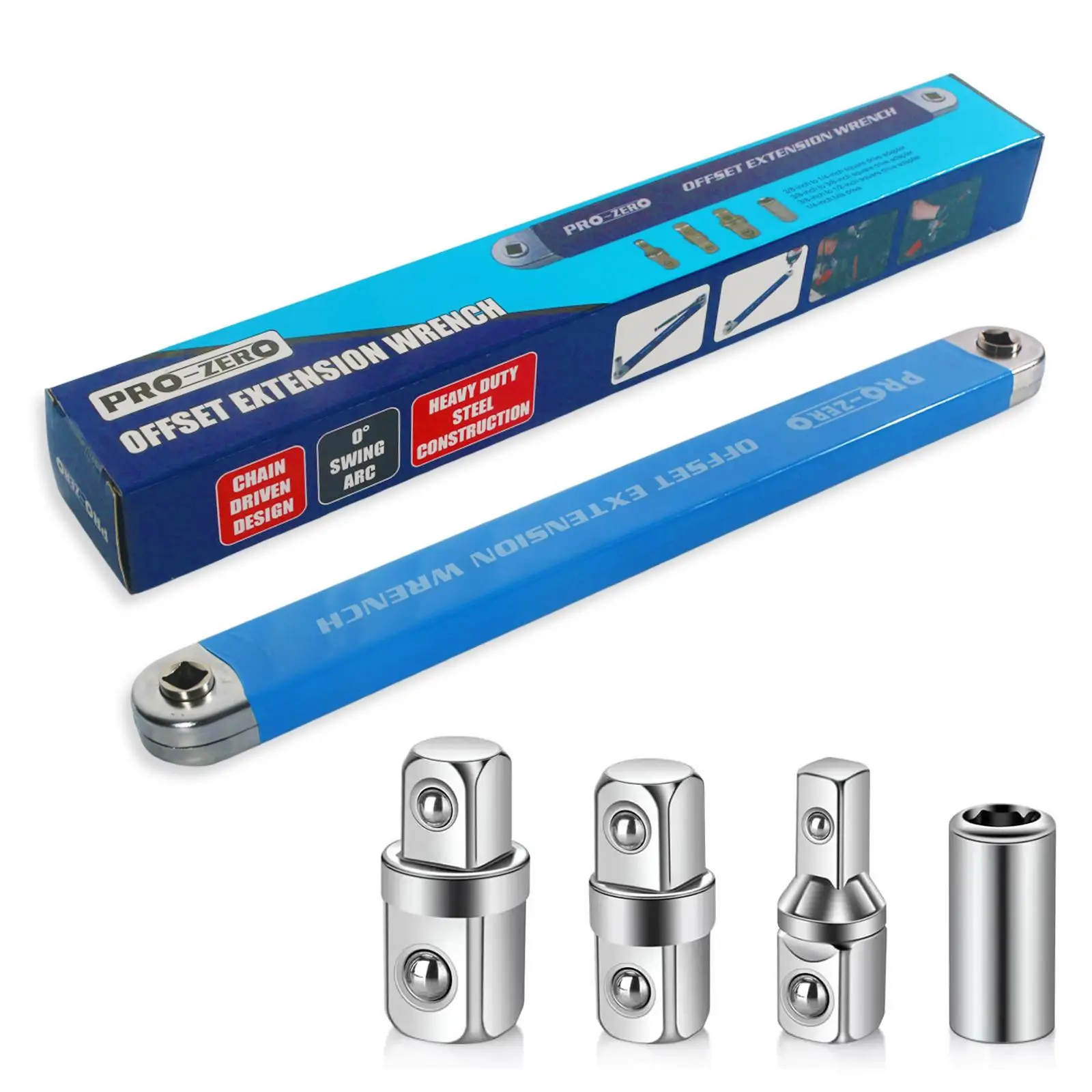 3/8" Offset Extension Wrench Set, Including 1/2" & 1/4" & 3/8" Square Drive Adapters Heavy Duty Tool, 15" Impact Ready Socket Wrench Tool, Gift