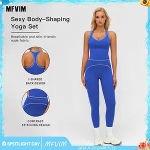 MFVIM Women’s 2 Piece Sets Solid Backless Tank Top & High-Waist Leggings Athleisure Workout Set, Breathable Comfortable Sportswear for Yoga, Gym, Valentine’s Day Gift for Her, 2 Piece Sets Women
