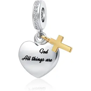 Heart Cross Charm with Bible Verse – ‘God All Things Are Possible’ for Pandora