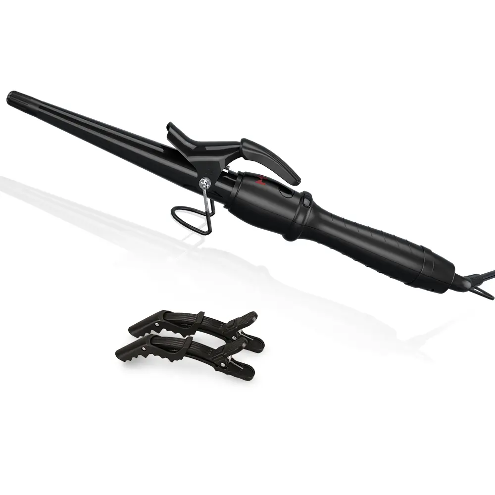 PRO Tapered Curling Wand with Short Clamp - 1.5-Inch 1-Barrel Multi-Size Hair Curler, 9 Temperature Settings (280℉-400℉), Automatic Shut-Off, Comfort Electric Design, 2 Hair Curler Clips, Gift-Worthy Automatic Curling Iron