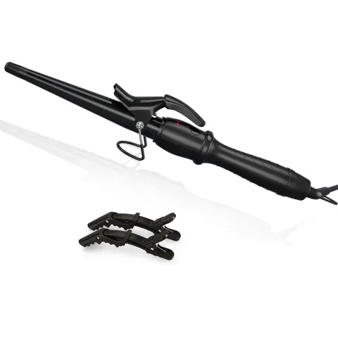 PRO Tapered Curling Wand with Short Clamp - 1.5-Inch 1-Barrel Heated Curling Iron (US Beauty Products), 9 Temp Settings (280℉-400℉), Automatic Shut-Off, Comfort Electric Design, 2 Hair Curler Clips, Bouncy Curls Tool, Mother's Day Gift-Worthy Appliance