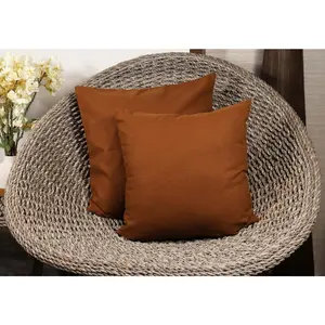Rust Pack of 2 Cotton Pillow Covers Decorative Square Throw Pillowcase Soft Solid Cushion Case for Spring Summer Easter Sofa Bedroom  - 16x16 Inch - Rust