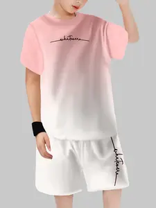 Boys' Casual Fitted Short Sleeve Two-Piece Set, Cartoon Pattern, Crop/short Length, Trendy Minimalist Design, Perfect for Daily Wear