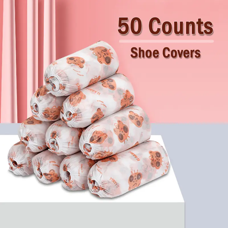 50-Count Rib Design Disposable Shoe Covers, Playful Prints, Thick Waterproof Non-Slip Breathable Anti-Dirty Durable, for Busy Homes, Cars, Children & Business Use, Indoor Boot & Foot Covers