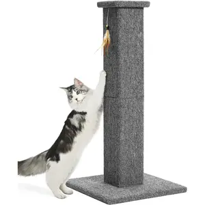 , 32 Inch Carpet Covered  Scratcher with Kitten , Tall   for Indoor Cats Adults and Kittens, Grey