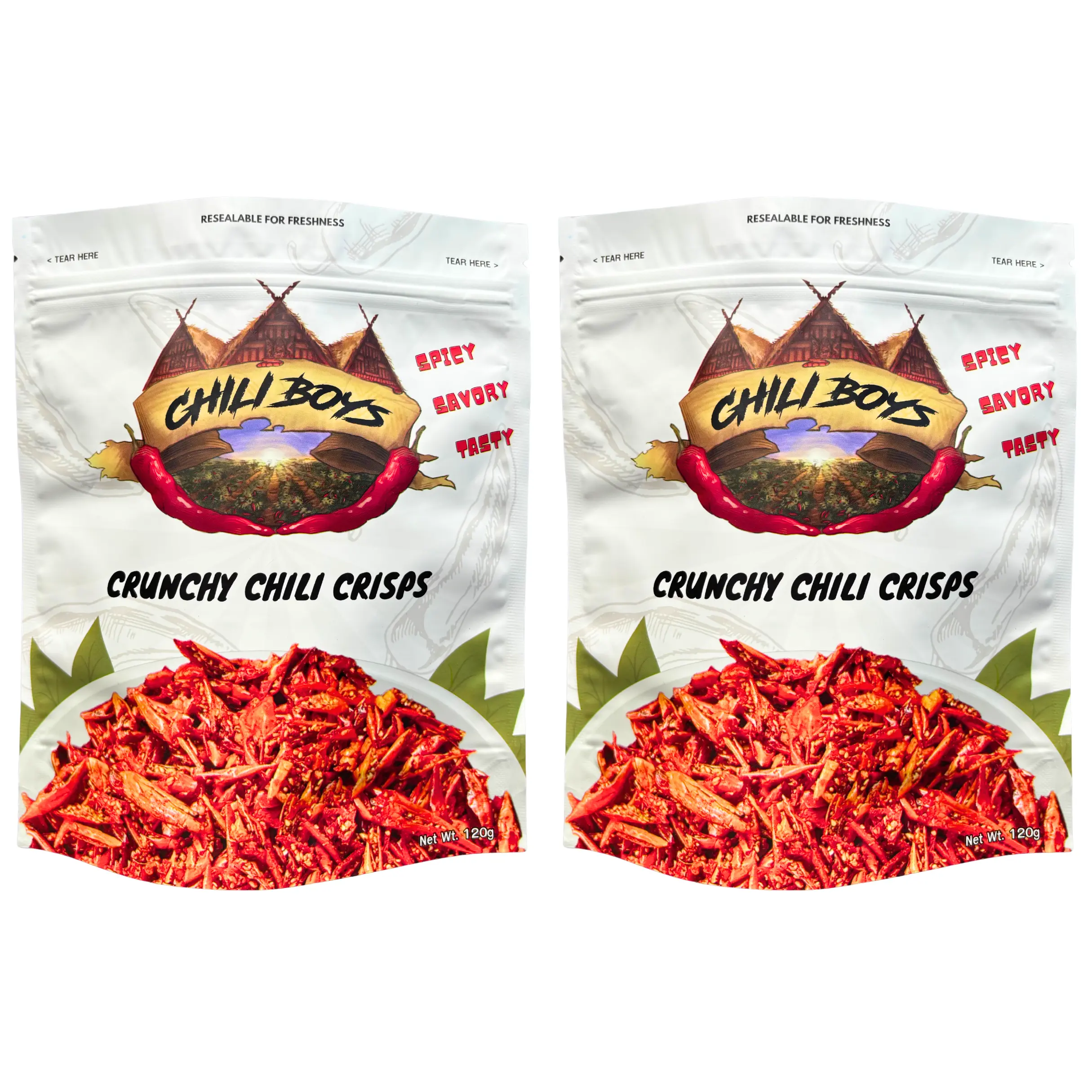 Chili Boys **2 Bag Bundle** Spicy Crunchy Chili Crisps with Sesame Seeds, Ready To Eat, Fried Spicy Chilis for Snacking Anytime. 240g Total