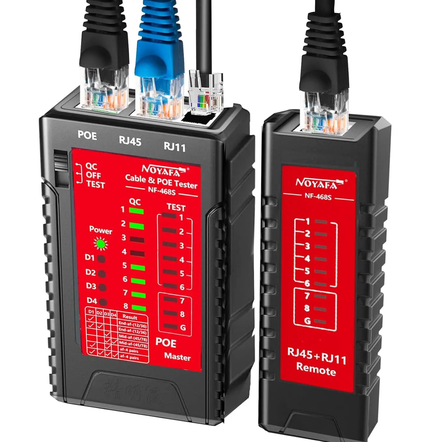 NOYAFA NF-468S Network Cable Tester, RJ12 RJ11 RJ45 Ethernet Cable Tester CAT5 CAT5E CAT6 CAT6A, POE Tester Continuity UTP/STP Cable Toner LAN Telephone line CAT3 Cable Network Tools