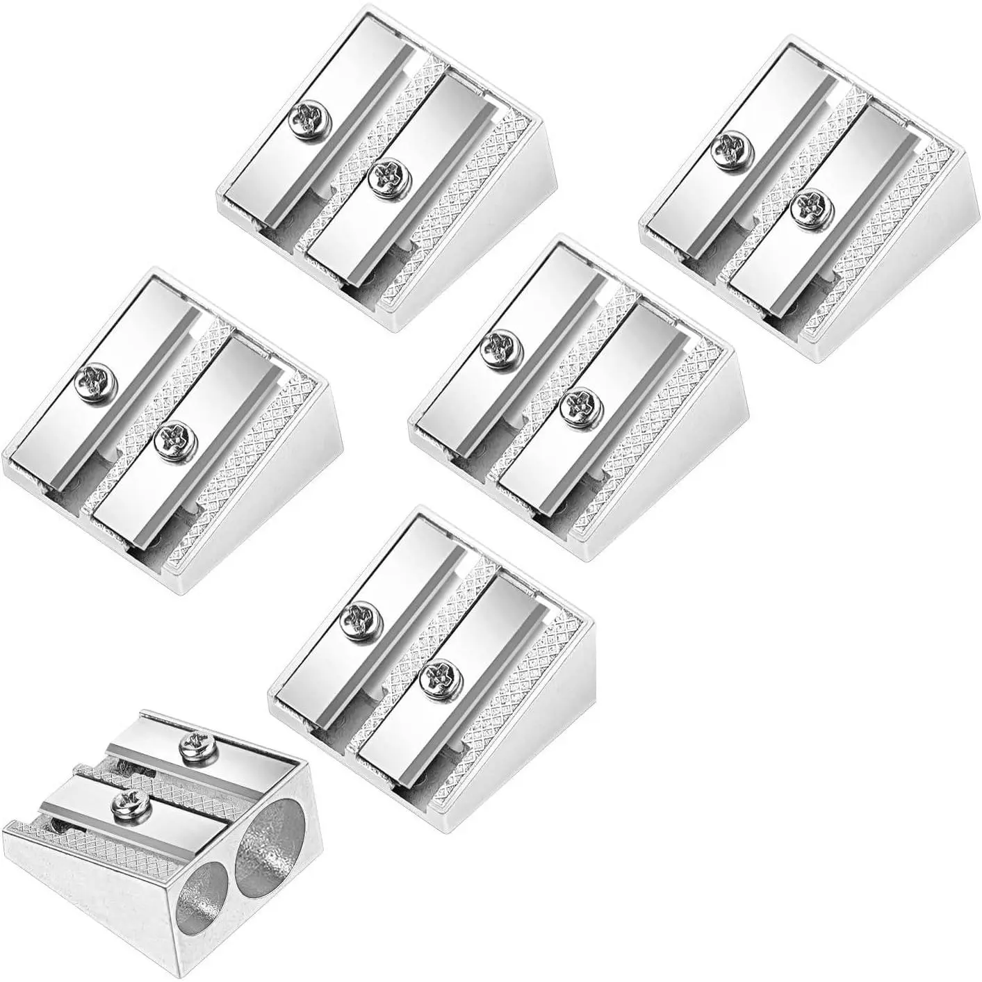 2 Holes Handheld Metal Pencil Sharpener Alloy Manual Sharpener for Schools, Offices, Homes, Art Projects (6 Pack)