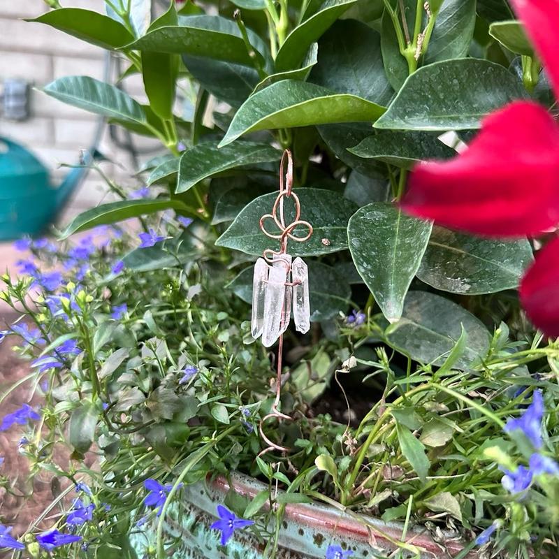 Pure Copper Electroculture plant spikes~potted plant stakes for better plant growth~whimsical wire wrapped crystal garden decor~gemstone garden spikes