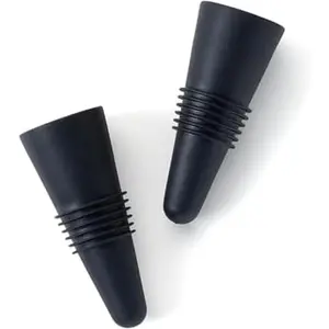 Rabbit Wine Bottle Stoppers Set of 2 - Airtight Rubber and Stainless Steel Seal, Fits All Wine Bottle Sizes, Dishwasher Safe, Black