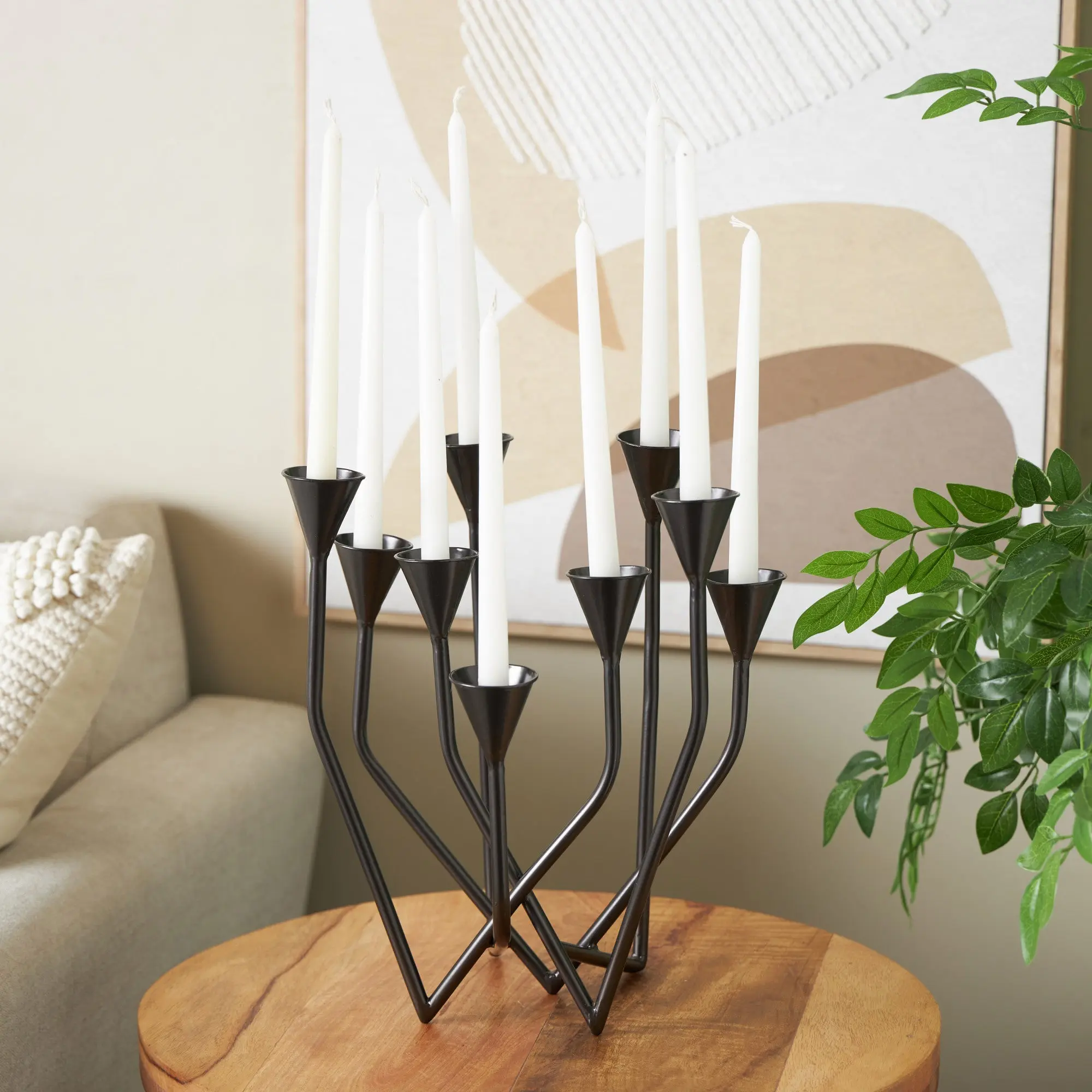 Shiny Iron 9-Slot Taper Candelabra, Black Metal Decorative Candle Holder for Home Decor Centerpiece