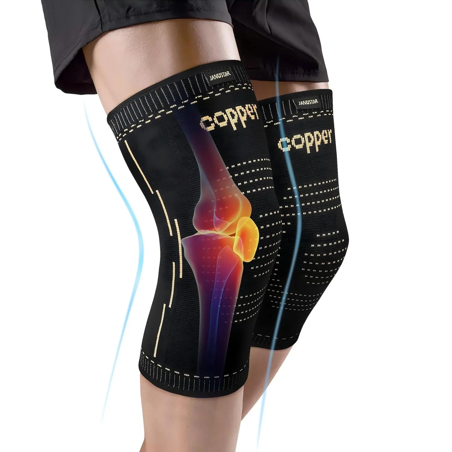 2 pack Copper Knee Braces With reinforced straps for Men and Women (2 pack) -Knee Supports Copper Compression Knee Sleeve for Knee Pain, Arthritis, Sports and Recovery Support (M-XXL)